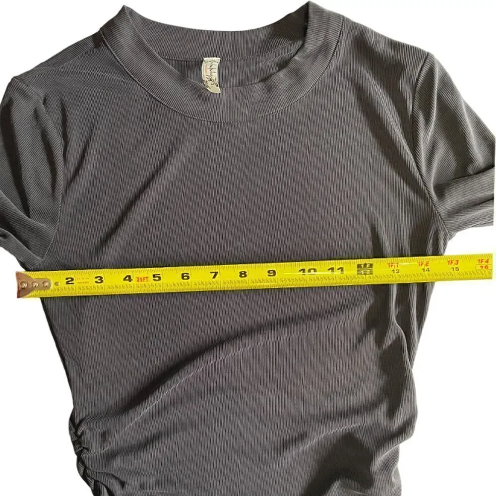 Intimately Free People Ruched Mini Rib Knit Gray Top Size SP